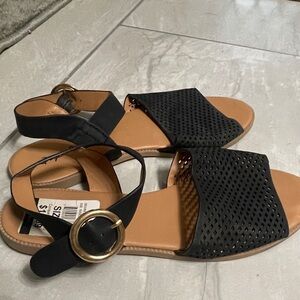 Sole Society Black Sandals with Gold Accent